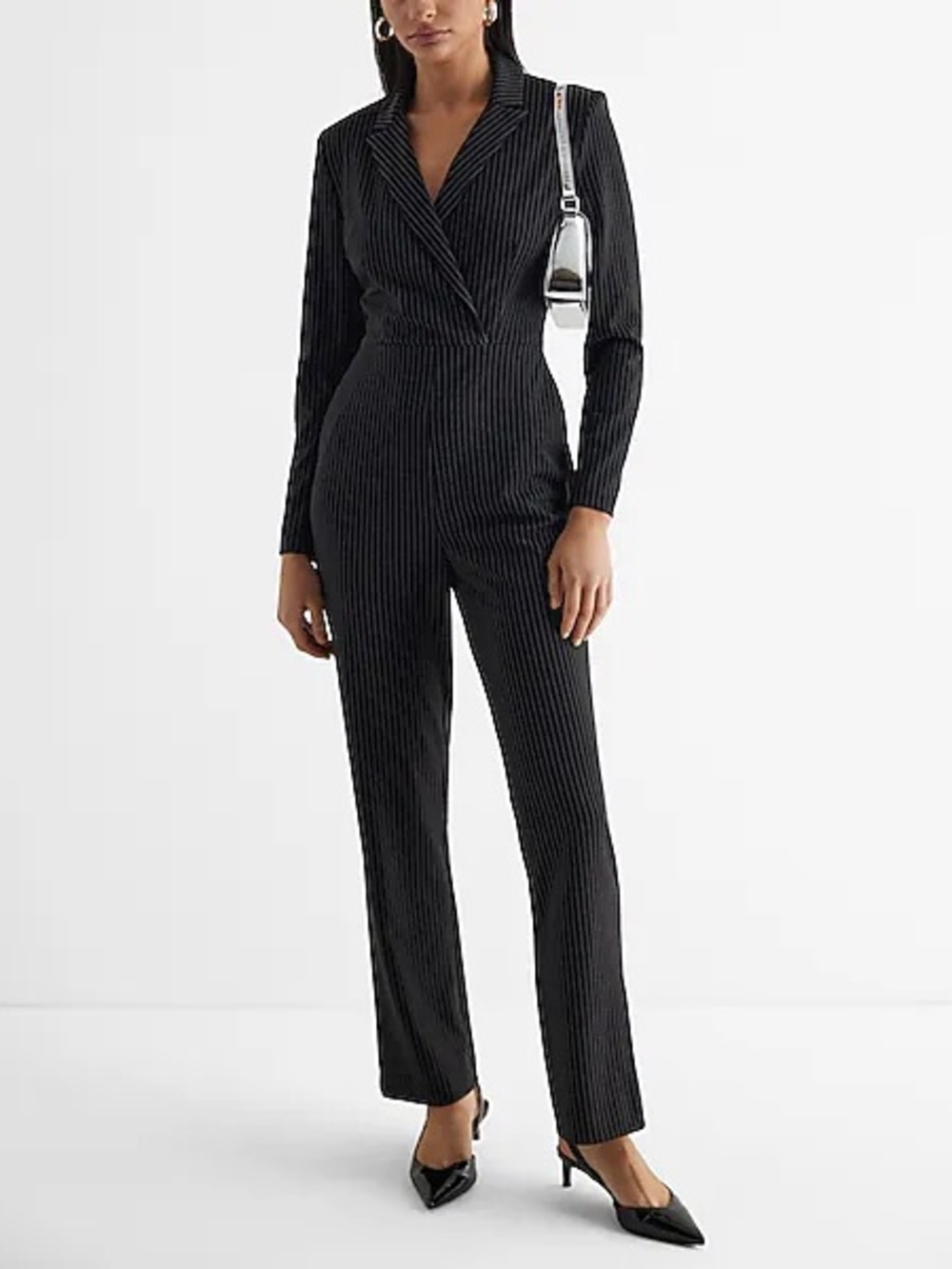 Express Black Pinstripe Tailored Jumpsuit